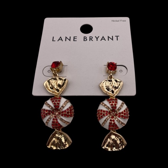 Lane Bryant Jewelry - Lane Bryant Peppermint Candy Dangle Earrings Red White Gold Nickel Free New